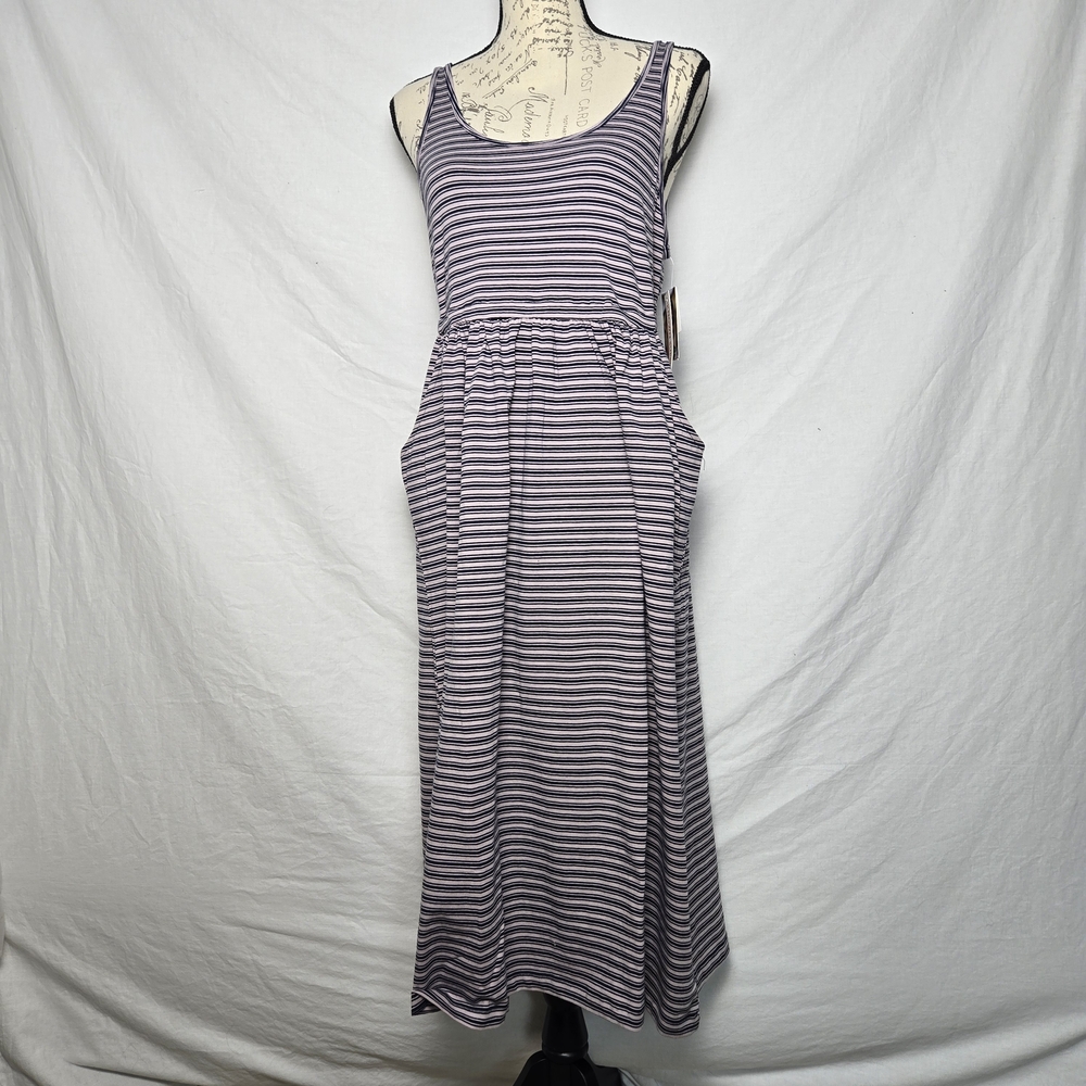 NWT Known Supply Finch Midi Dress Indigo Grey Striped Organic Cotton Pockets M